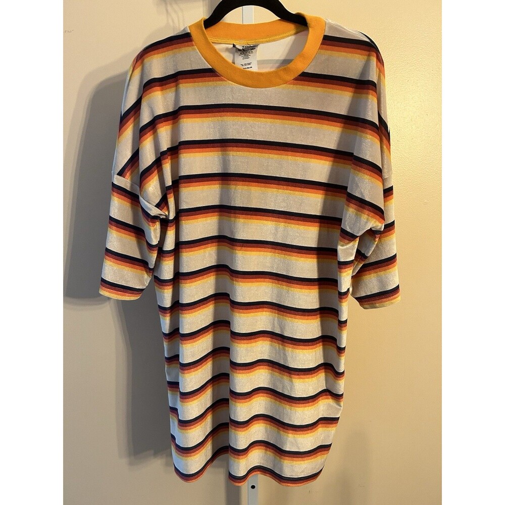 The Ragged Priest Velour Stripped T Shirt Retro Sz.Small Medium (long) Y2K Skate